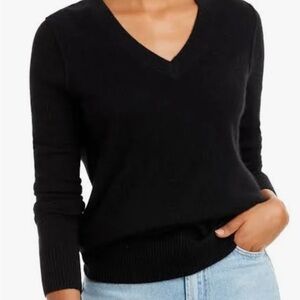 Aqua Cashmere Black V-Neck 100% Cashmere Long Sleeve Pullover Sweater Small